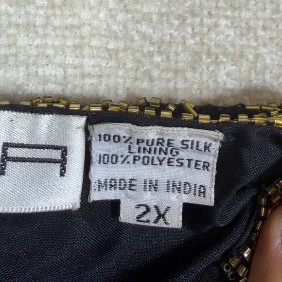 Scala Women 2X Black Gold Sequin Silk Beaded Long Sleeve Hook Eye Evening Jacket - Picture 4 of 12